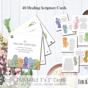 Cartes de verset de la Bible 3 x 3, téléchargement numérique instantané PNG, cartes mémoire religieuses, sublimation aimant sous-verre, lot de 40 cartes Écritures de guérison