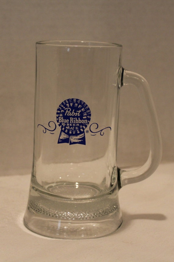 SALE Vintage Pabst Blue Ribbon Beer Mug Heavy Glass Barware Etsy