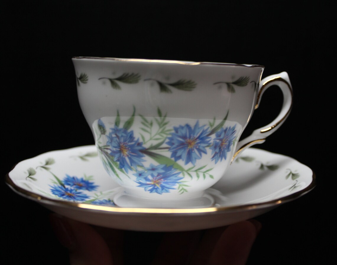 Vintage Colclough Bone China Tea cup and saucer Blue Flowers Etsy
