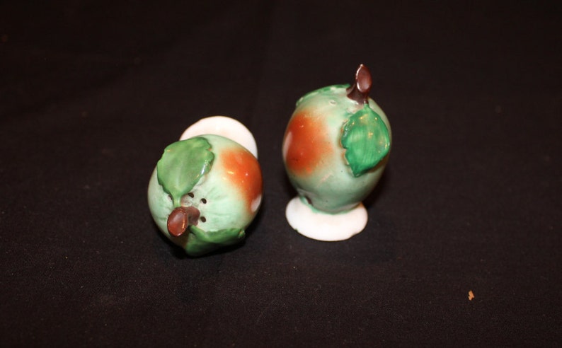 Old Bisque Apple Salt and Pepper Shakers Collectible Salt and Pepper Made in Germany German Pepper Green Apple Bisque Porcelain Salt