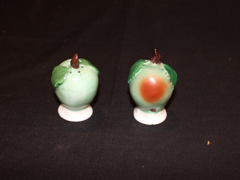 Old Bisque Apple Salt and Pepper Shakers Collectible Salt and Pepper Made in Germany German Pepper Green Apple Bisque Porcelain Salt