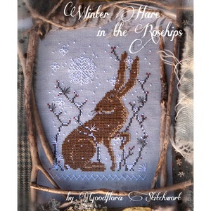 Cross Stitch Pattern ~ Winter Hare in the Rosehips ~ Instant PDF Download!