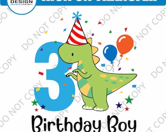 3rd Birthday Boy Dinosaur DTF Iron On Transfer