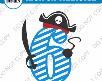 6th Birthday Pirate DTF Iron On Transfer: DIY Shirt Decal