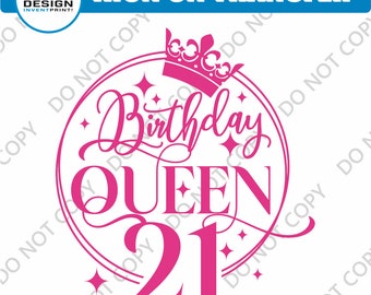 21st Birthday Queen DTF Iron On Transfer