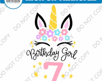 7th Birthday Girl Unicorn Iron On DTF Transfer