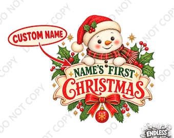 My First Christmas DTF Transfer: Snowman Iron-On Xmas Design
