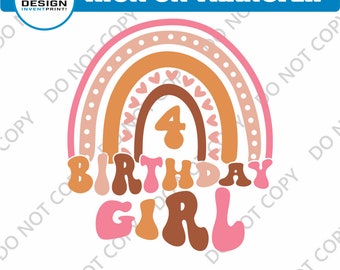 4th Birthday Girl Iron On Transfer: DIY Heat Press, Full Color