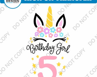 5th Birthday Unicorn Iron On Transfer: DIY Shirt Decal