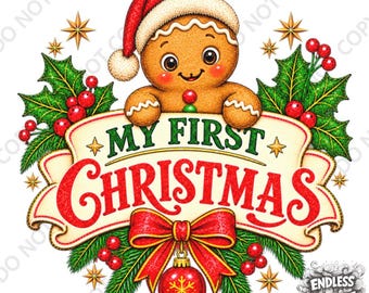 My First Christmas  Iron-On DTF Transfer: Gingerbread Man Xmas Design