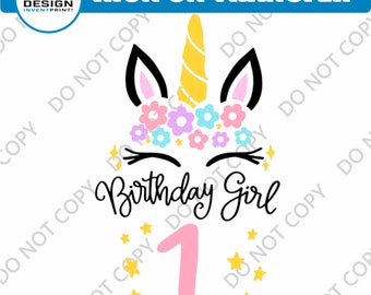 Unicorn 1st Birthday Girl Iron On DTF Transfer