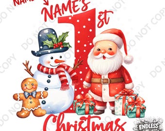 Custom Name My First Christmas DTF Transfer: Father Xmas Iron-On Design