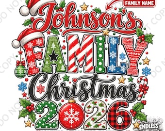 Family Christmas 2026 DTF Transfer: Iron On Decal for T-Shirts Bags etc.