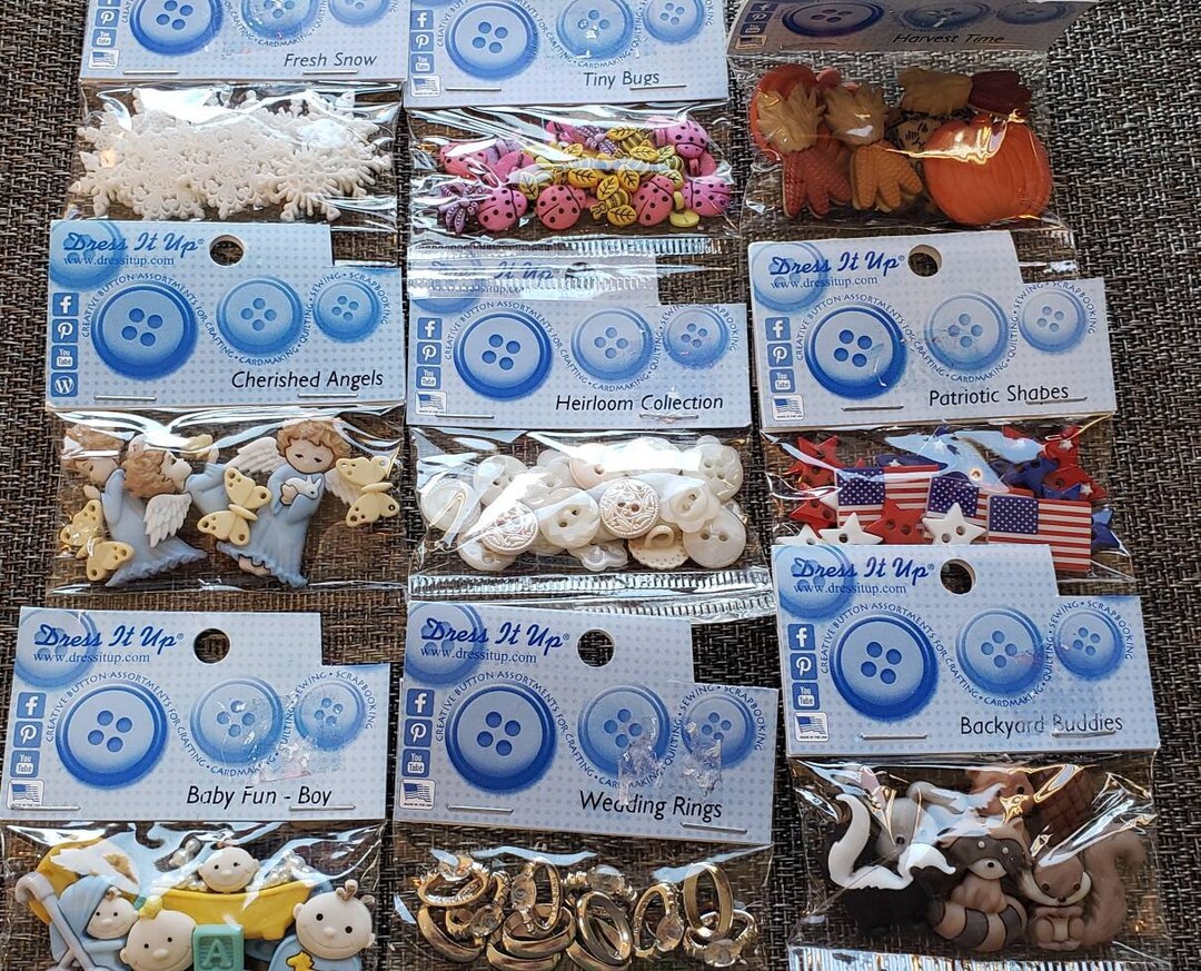 Dress It up Buttons Many to Choose From Kids, Sports, Animals Etc Great
