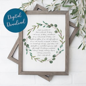 Bible Verse Wall Art, Christian Wall Art, Love Is Patient Love Is Kind, 1 Corinthians Wall Art, 1 Corinthians Print, Bible Verse Printable