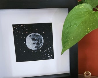 Luminous Moon Painting | 4x4" Unframed Metallic Gouache Original Painting
