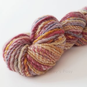 Monet Multi Hand Spun Merino Yarn | 1 Skein Worsted Merino Yarn, Pink, Blue, Cream, Peach, Yellow, Knitting, Crochet, Weaving, 2 Ply