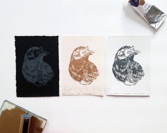 Facade | 5"x7" Unframed Linoleum Print Limited Edition | 100% Cotton Paper Bird Mask Block Print