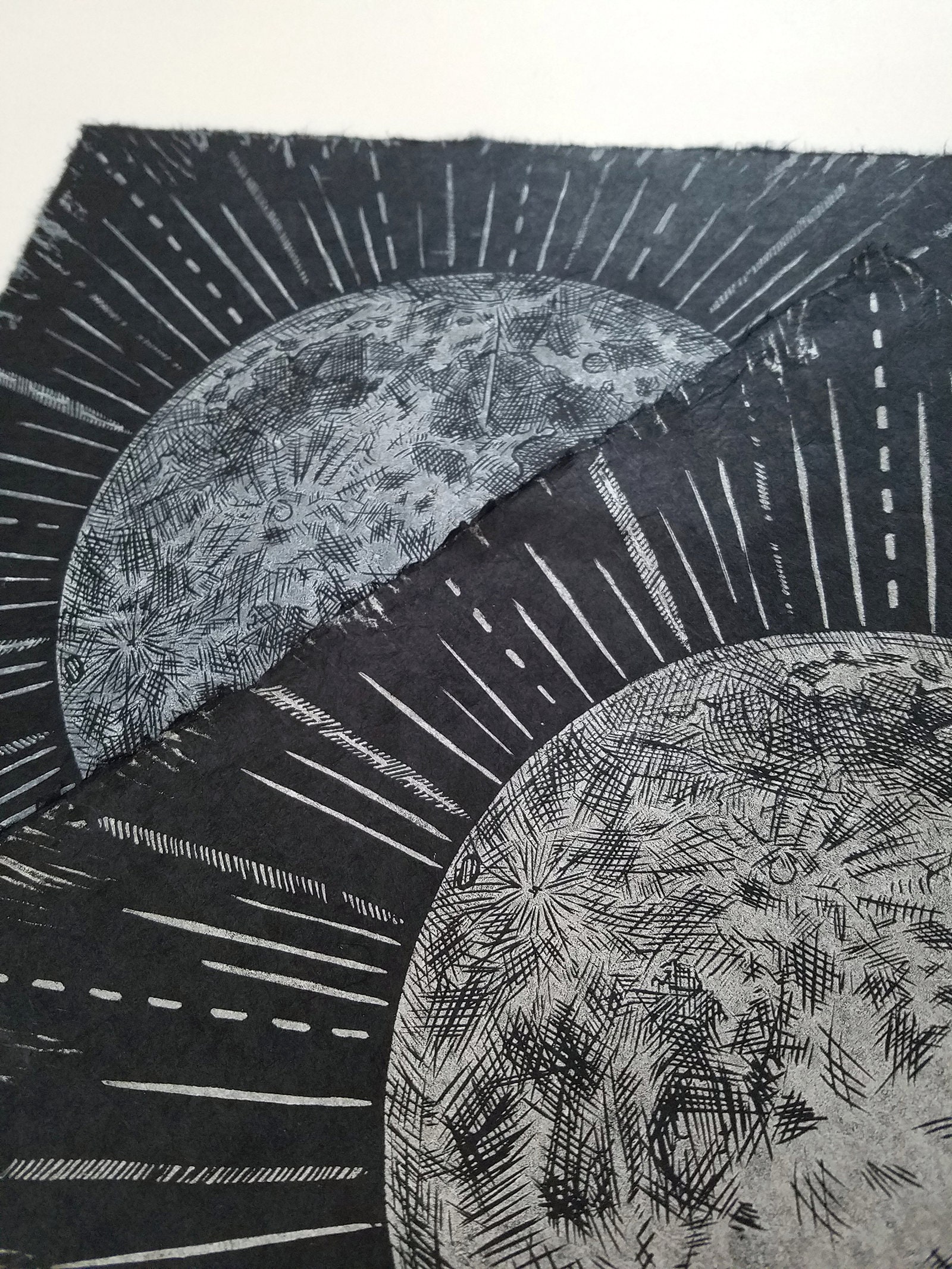 The Moon 12x12 Unframed Linoleum Print Limited Etsy
