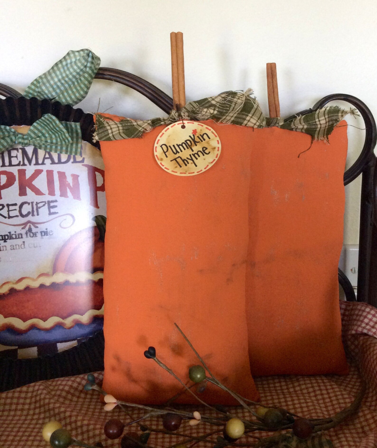 Set of two primitive pumpkin shelf sitters Etsy