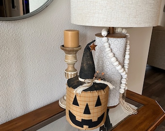 Primitive grungy pumpkin with witch hat