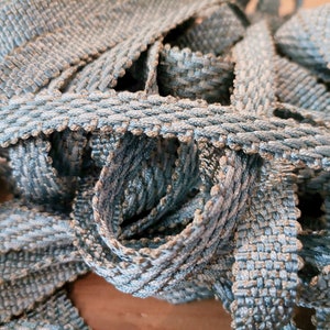 3 2/3 Yards French Vintage Dusty Blue Woven Viscose 1/2&quot; Upholstery Trim (A212)
