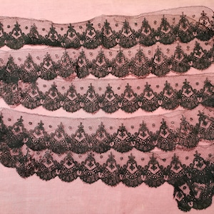 French Antique Black Linen Lace Trim (A039)