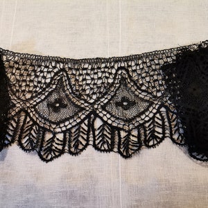 French Antique Black Silk Hand Made Bobbin Lace Trim A045