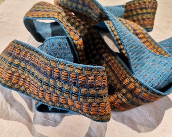 French Vintage Peacock Blue / Multicolor Cotton Woven 2" Trim (A169)