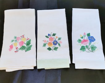 Vintage Floral Embroidered Applique Linen Fingertip Towel (A345)