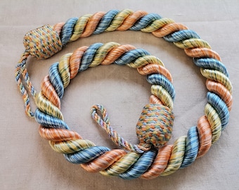 Yellow / Orange / Blue / Green Variegated French Vintage Passementerie Rope Curtain Tieback (A480)