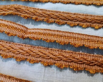 French Vintage Light Burnt Orange Viscose Woven Upholstery Trim A146