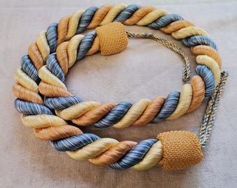 Yellow / Peach / Blue Variegated French Vintage Passementerie Rope Curtain Tieback (A482)