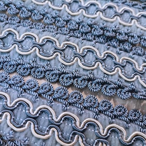 French Vintage Blue and Light Cream Viscose Passementerie Trim A141