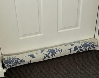 Draught Excluder made with Laura Ashley Dragonfly Ombre blue  - energy saving for doors and windows.