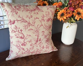 One Handmade cushion cover in Laura Ashley Ironwork scroll lichen raspberry