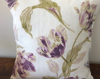 Handmade cushion in Laura Ashley Gosford Plum fabric purple tulip floral pattern lounge bedroom armchair couch cottage birthday present