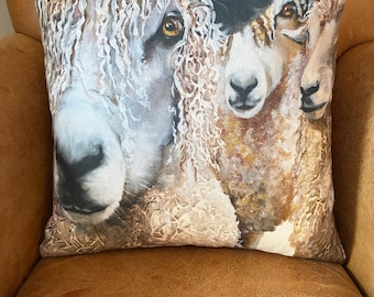 Handmade cushion with Longhaired sheep faces