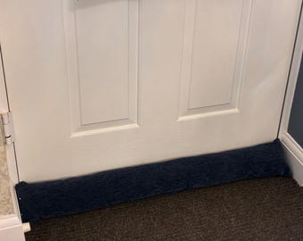 Draught Excluder made with Marks and Spencer Navy chenille  fabric- energy saving for doors and windows.