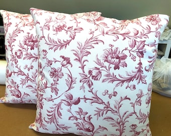 One Handmade cushion in Laura Ashley Ironwork scroll cranberry