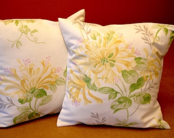 Reversible cushion in Honeysuckle Trail camomile yellow honeysuckle flower bedroom lounge armchair couch birthday gift garden plants