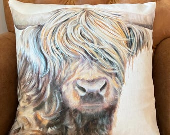 Handmade cushion cover with Highland cow head