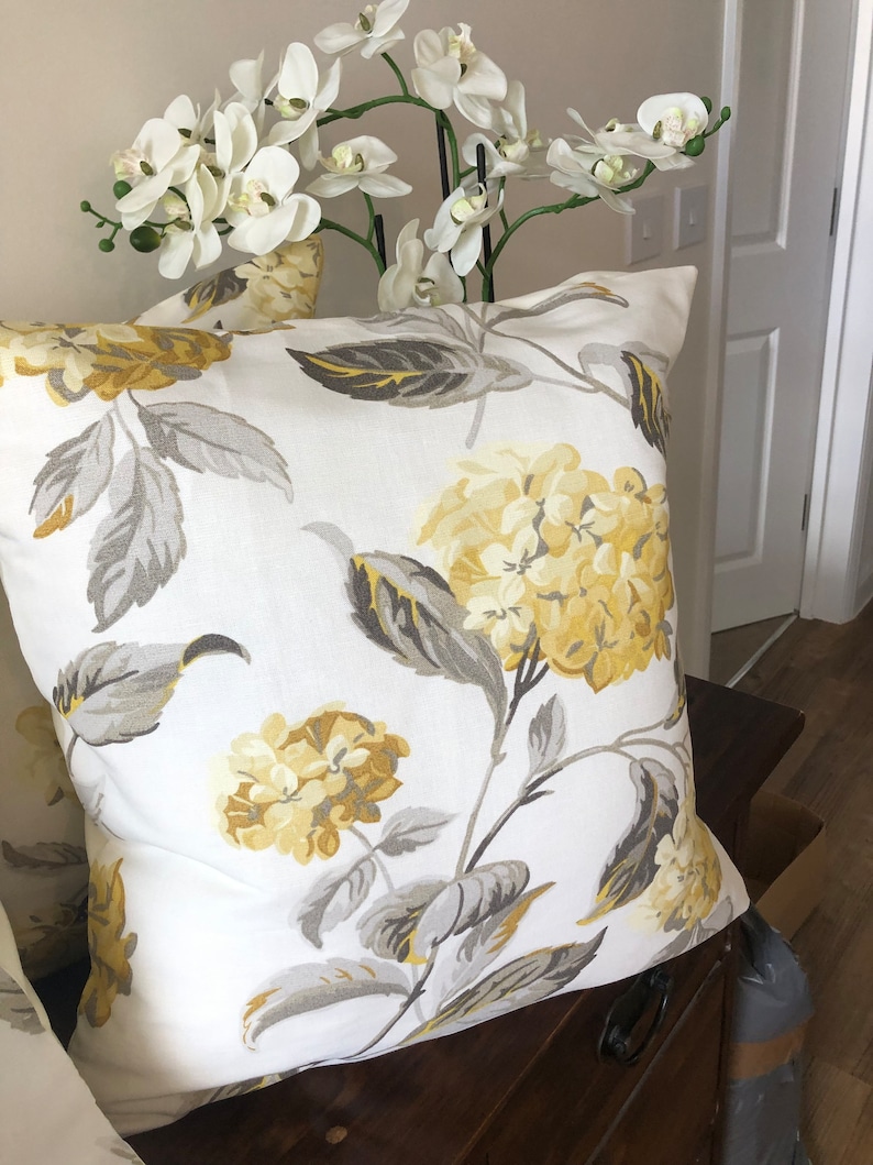 One handmade cushion in Laura Ashley Hydrangea camomile fabric yellow flowers bedroom lounge couch armchair birthday gift garden chair image 1