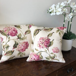 One cushion cover in Laura Ashley Hydrangea pink fabric, flowers bedroom lounge couch armchair birthday gift garden chair