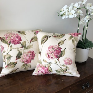 One handmade cushion Laura Ashley Hydrangea pink fabric, flowers bedroom lounge couch armchair birthday gift garden chair