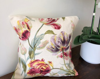 One reversible cushion in Laura Ashley Gosford Cranberry fabric, tulip floral pattern lounge bedroom armchair couch cottage birthday present
