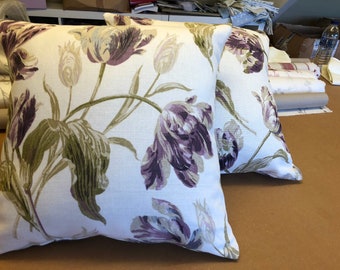 One cushion cover made  in Laura Ashley Gosford Plum purple tulip floral pattern lounge bedroom armchair couch cottage birthday present