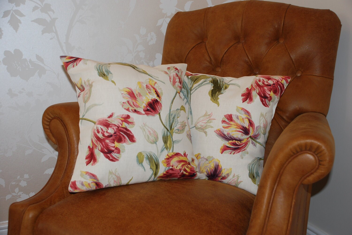 Two handmade Laura Ashley cushions in gosford cranberry Etsy