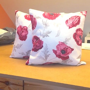 Laura Ashley Freshford Cranberry Poppy Cushion Cover: Handmade Reversible Pillow