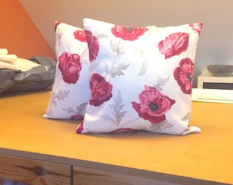 Two reversible cushion covers in Laura Ashley Freshford Cranberry red Poppy gift bedroom lounge armchair cottage summerhouse birthday